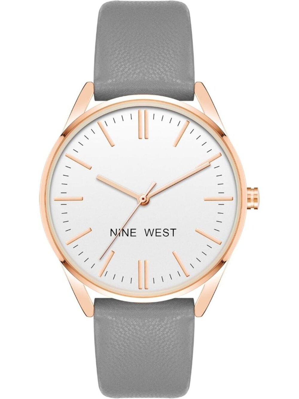 Nine West Womens Grey Rose Gold Analog Japanese Quartz Solid Strap Classic Watch